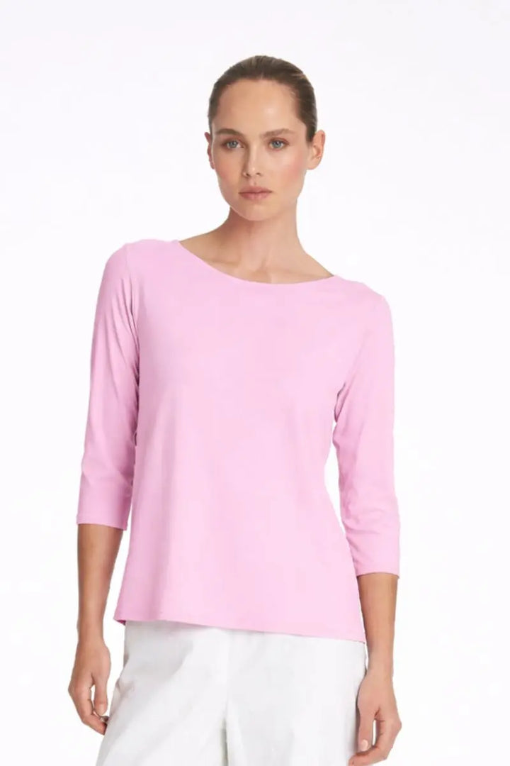 Woman wearing Relaxed Boat Neck Top in Rosebud by Mela Purdie front