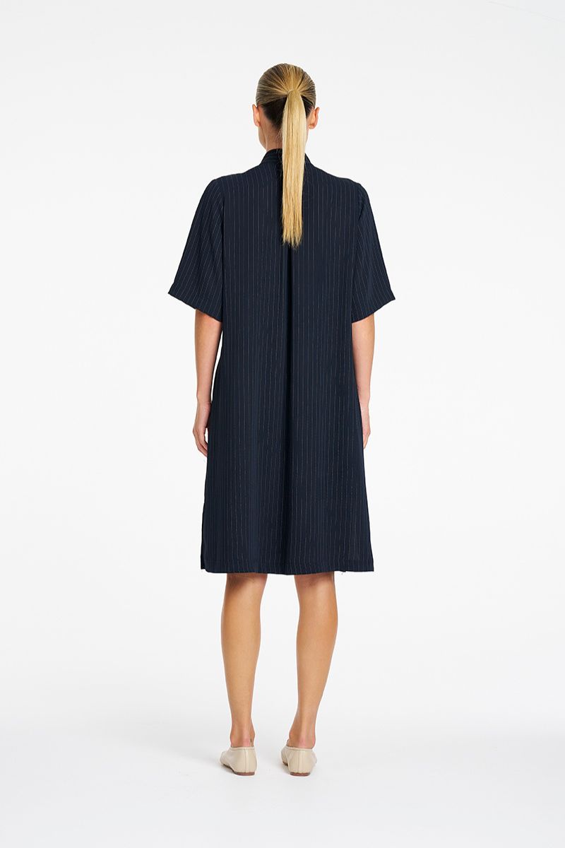 Mela Purdie Tab Plaza Dress in Navy Chalk back view showing relaxed fit