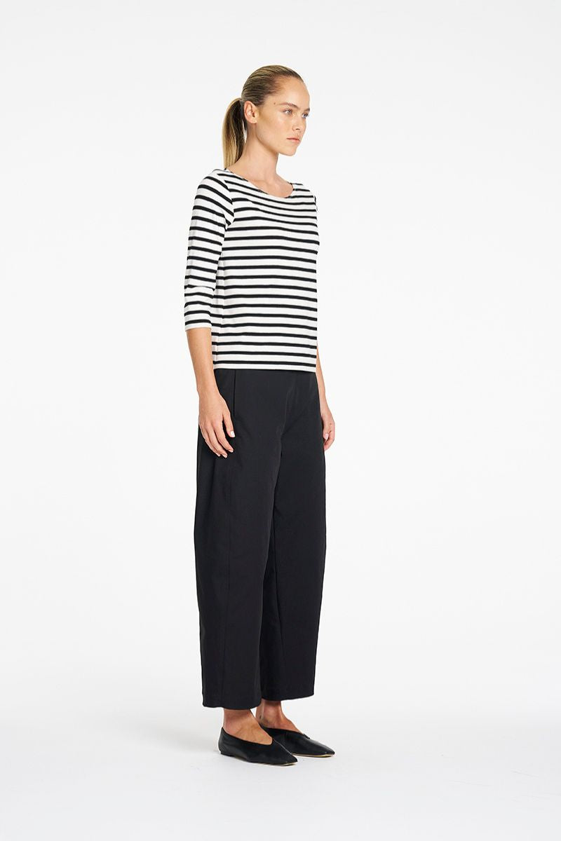 Mela Purdie Barrel Leg Pant in Black side view showing barrel shape