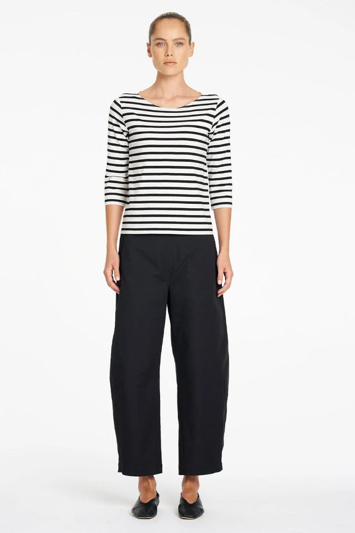 Mela Purdie Relaxed Boat Neck Black and White Stripe front view F541 2630