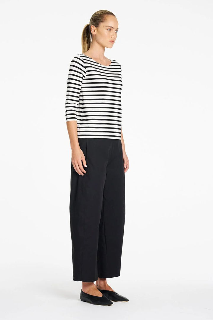 Mela Purdie Relaxed Boat Neck Black and White Stripe side view showing relaxed fit F541 2630