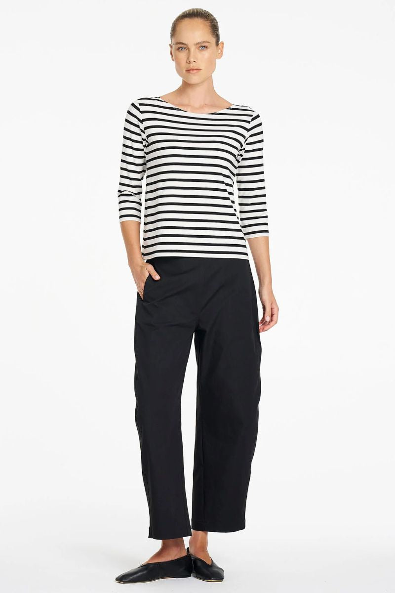 Mela Purdie Relaxed Boat Neck Black and White Stripe three quarter sleeve detail F541 2630