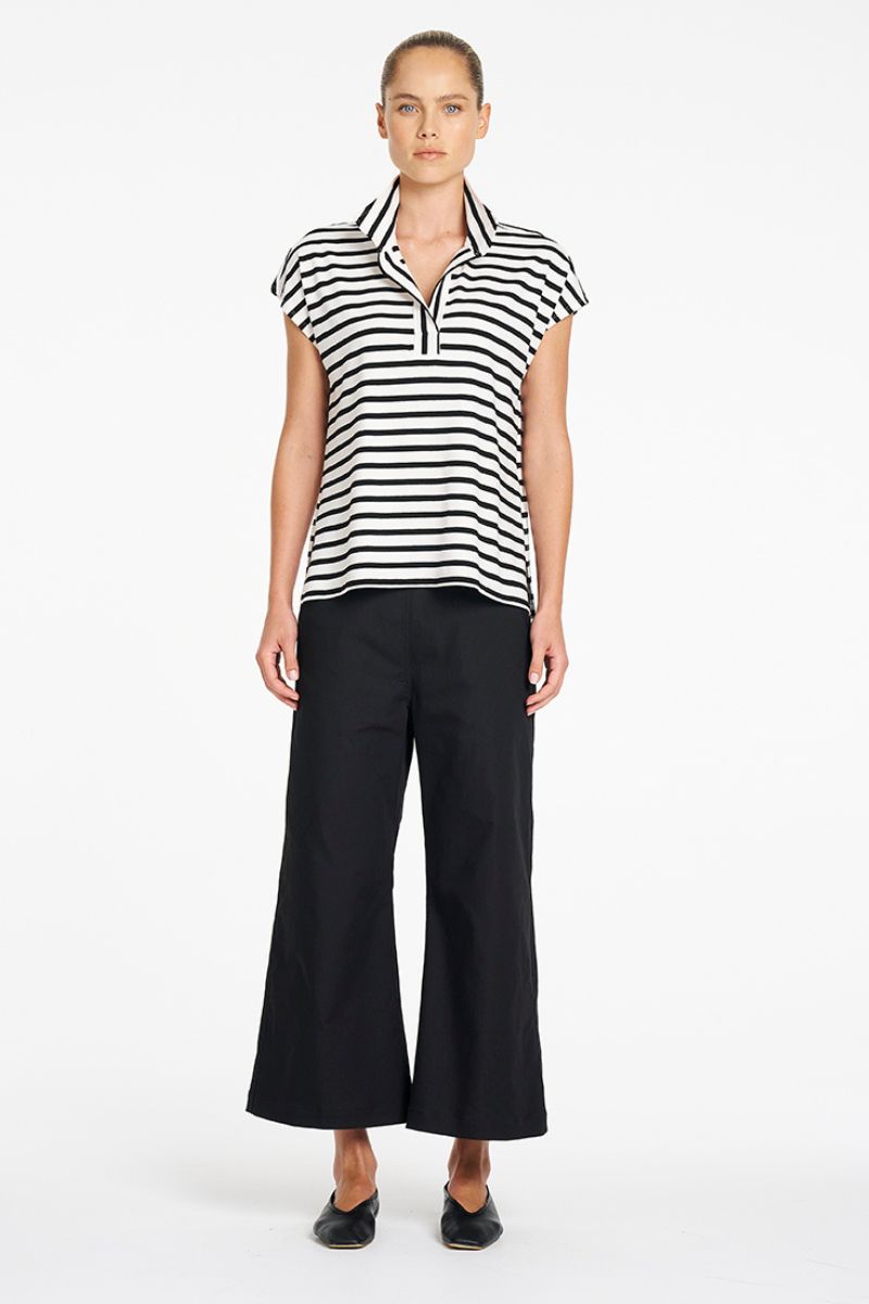 Stand collar and placket detail Tab Top stripe Mela Purdie