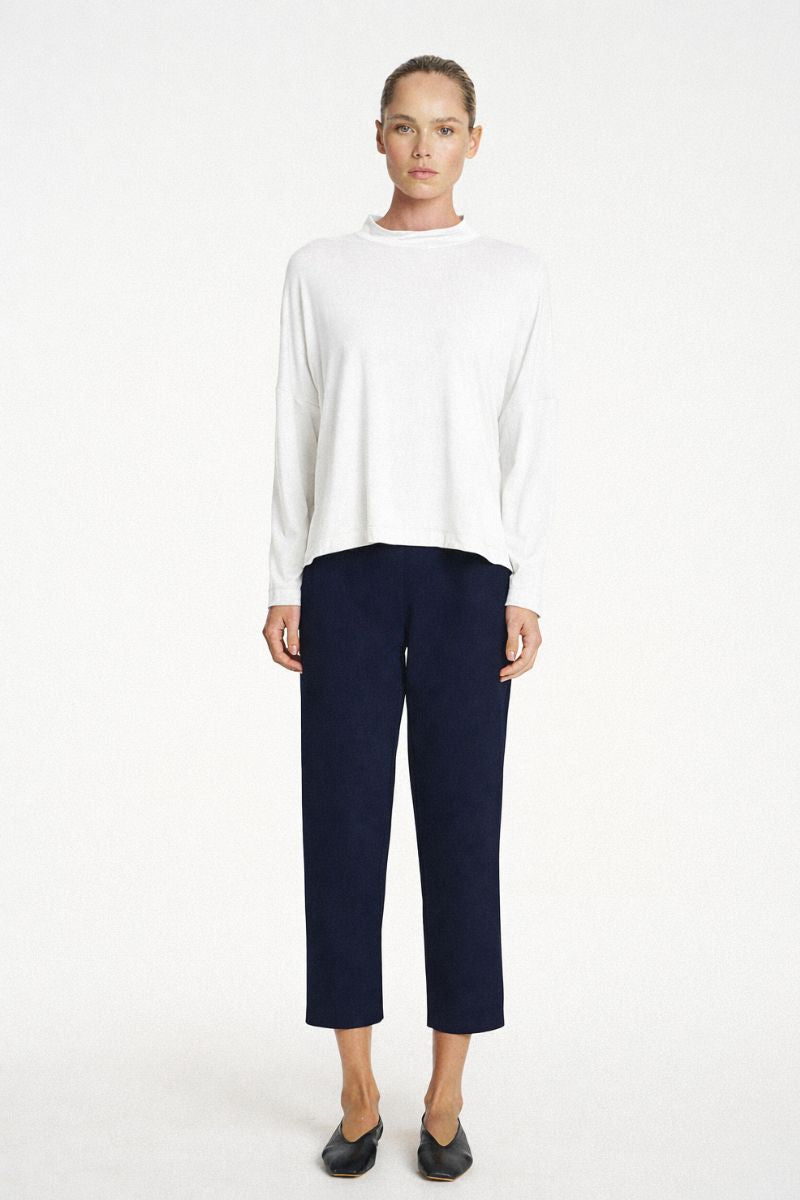 Tapered Flat Pant in Navy by Mela Purdie