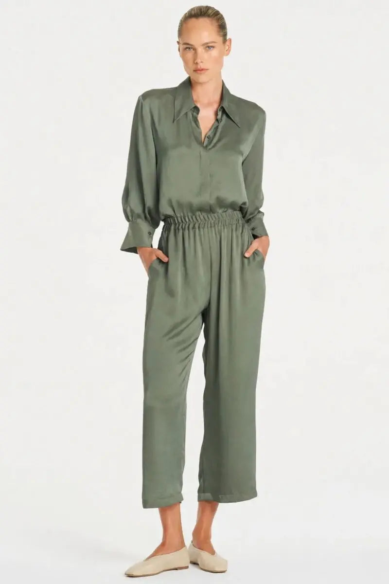 Pace Pant Mirror Satin in Sage by Mela Purdie