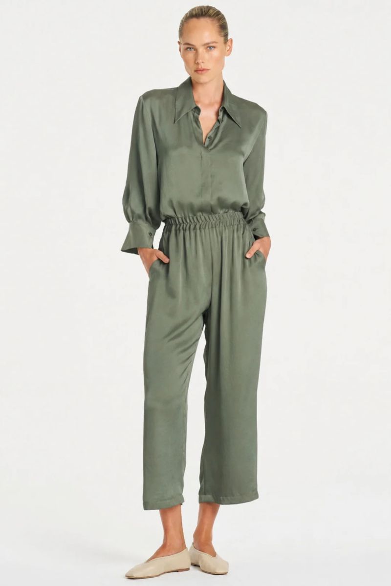 Pace Pant Mirror Satin in Sage by Mela Purdie
