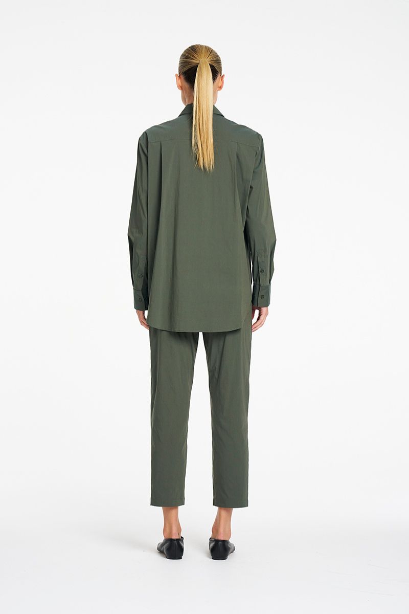 Mela Purdie Nomad Pant in Bayleaf back view showing fit