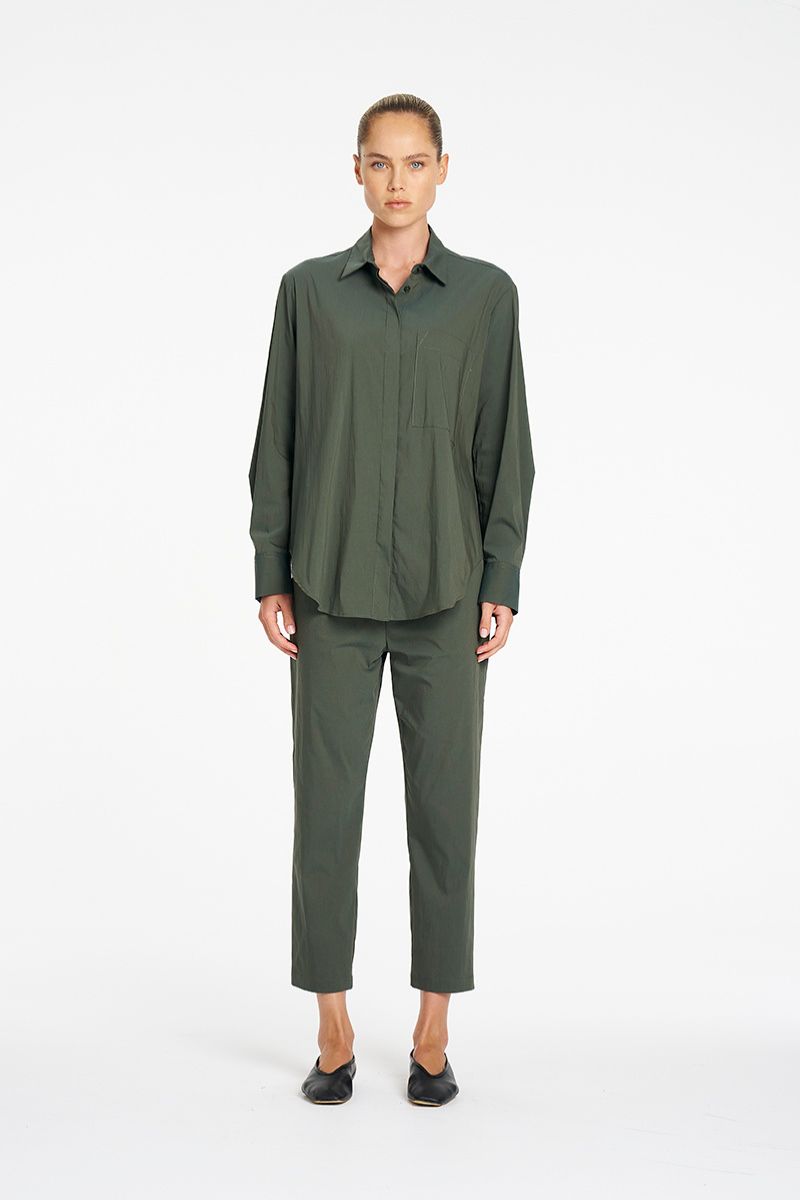 Mela Purdie Nomad Pant in Bayleaf styled with relaxed top