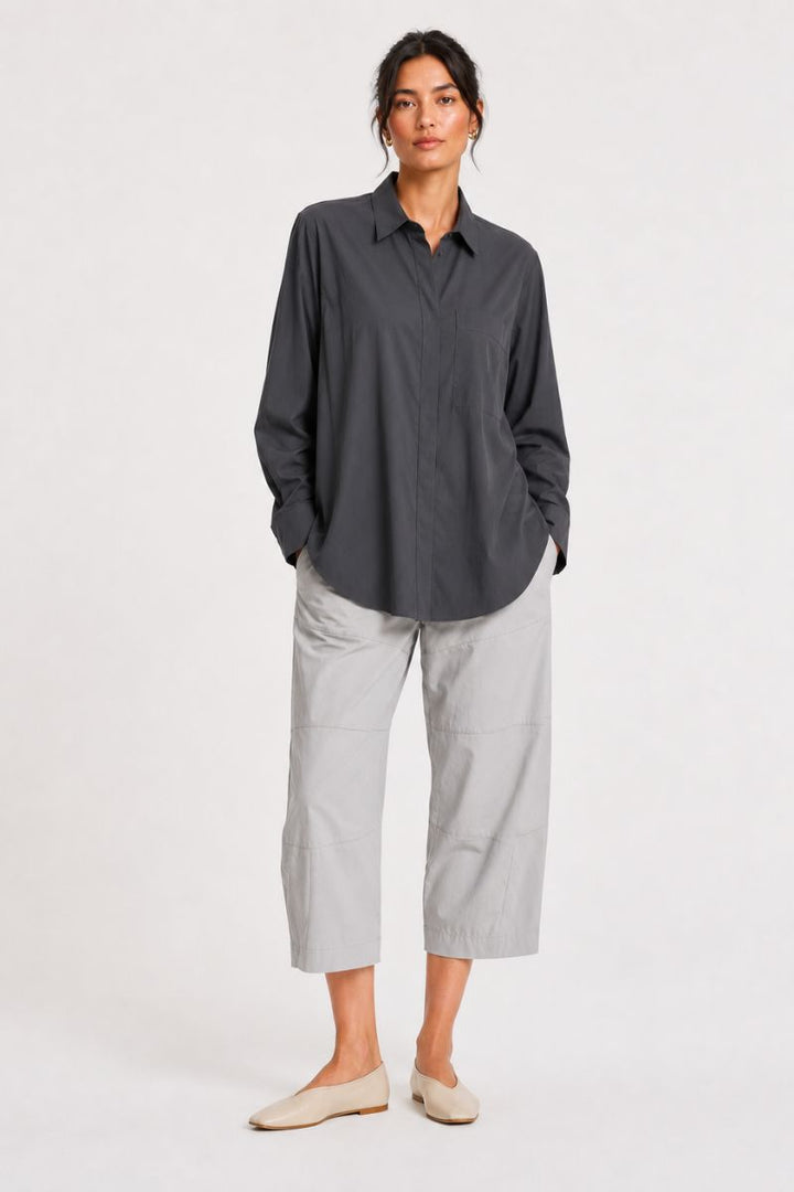 Woman wearing Saville Shirt in Canyon by Mela Purdie front