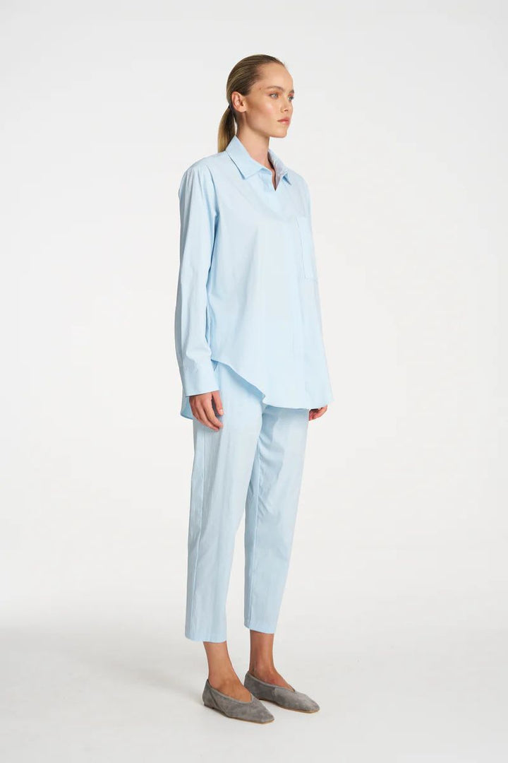 Woman wearing Saville Shirt in Dream by Mela Purdie style F65 8920 side