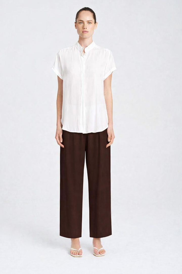 Woman wearing Pace Pant in Fudge Mache by Mela Purdie front