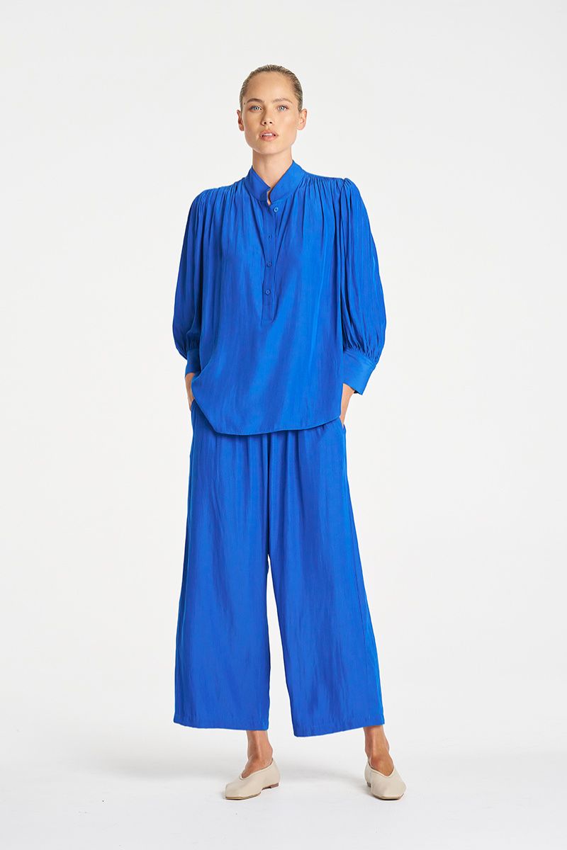 Mela Purdie Pace Pant Lagoon front view wide leg cropped F67 1740