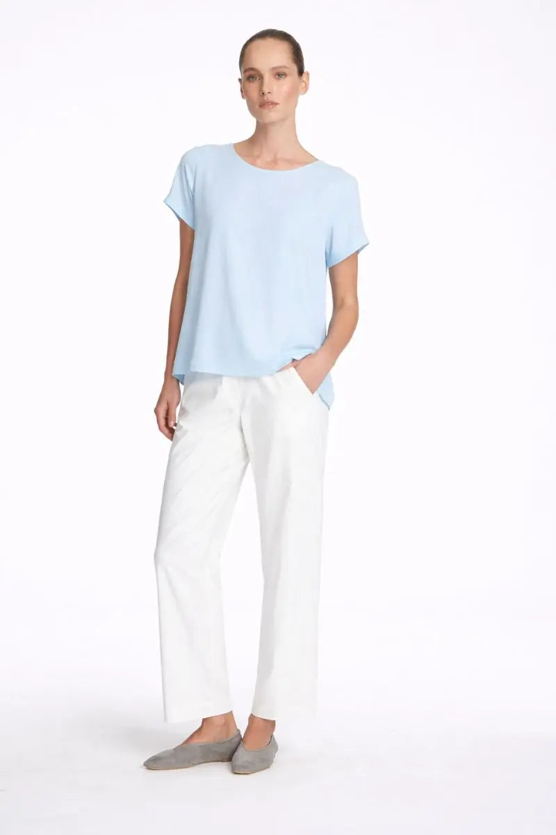 Woman wearing Travel T in Dream by Mela Purdie front