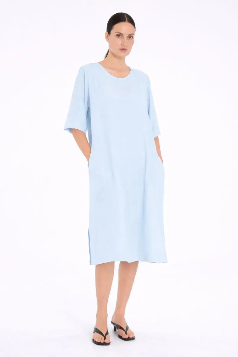 Woman wearing Plaza Dress in Dream by Mela Purdie front