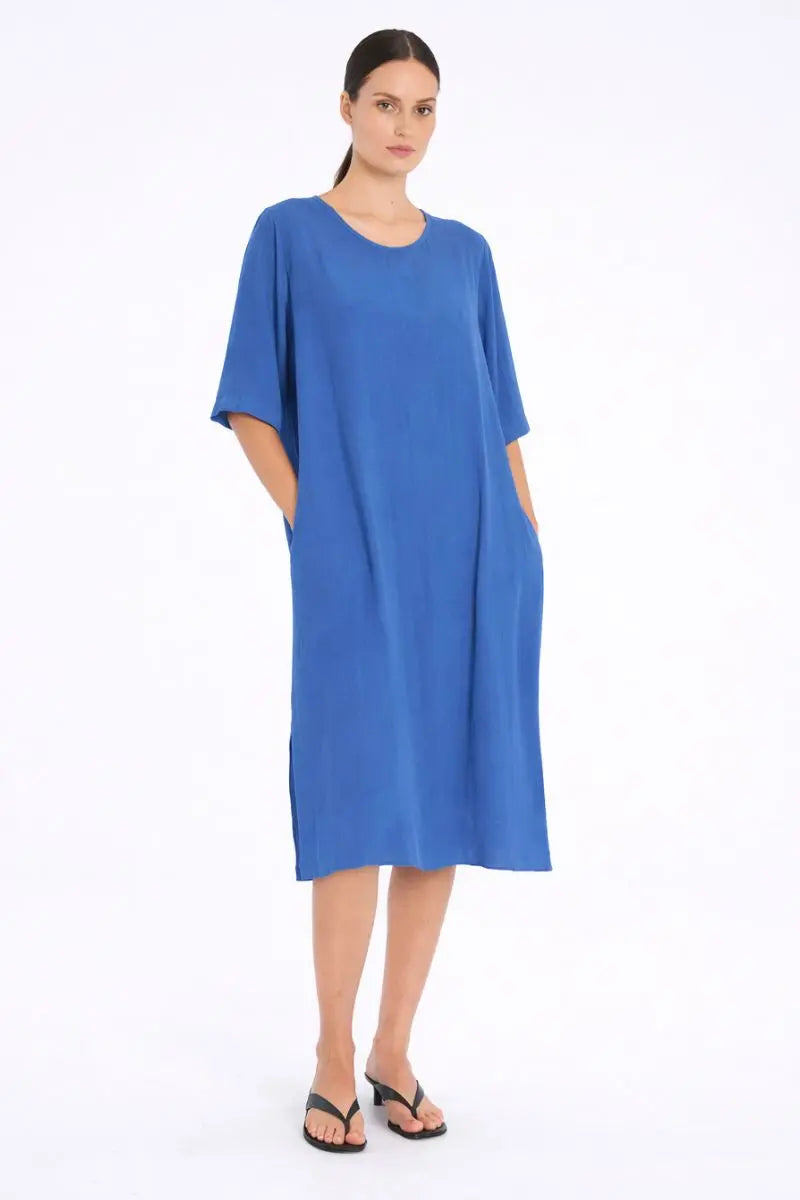 Woman wearing Plaza Dress in Parisian by Mela Purdie front