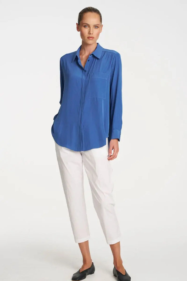 Woman wearing Single Pocket Shirt in Parisian by Mela Purdie front