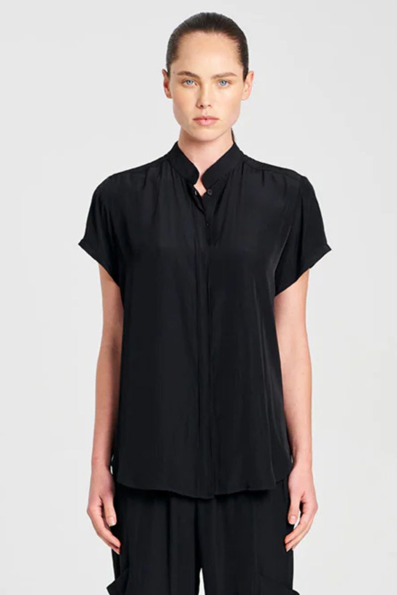 Soft Stand Shirt in Black by Mela Purdie
