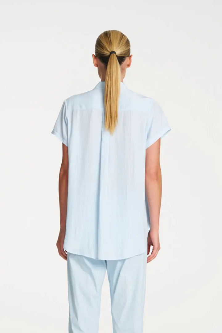 Woman wearing Soft Stand Shirt in Dream by Mela Purdie back
