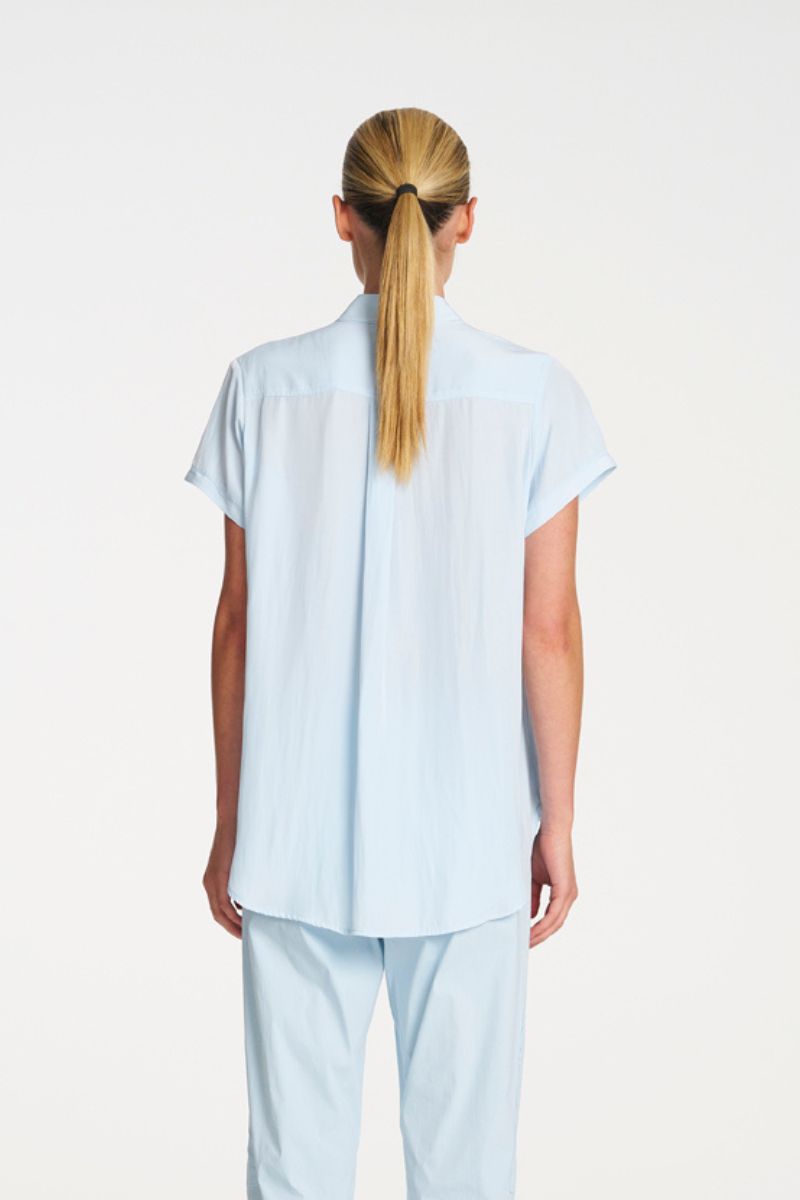 Woman wearing Soft Stand Shirt in Dream by Mela Purdie back