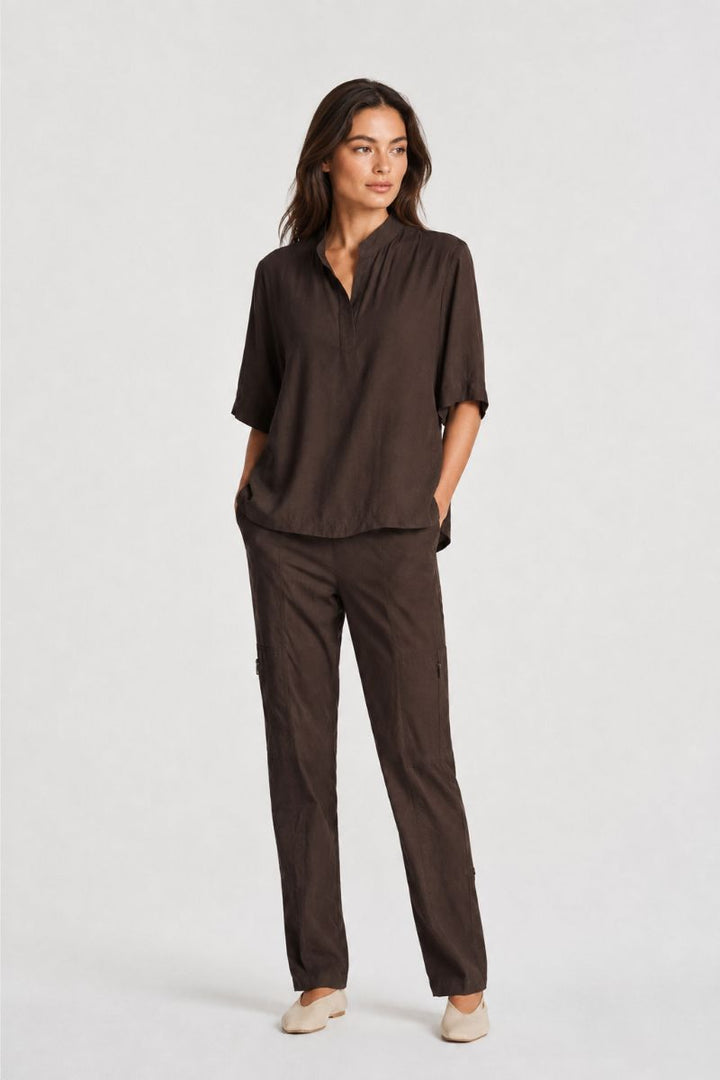 Mela Purdie Placket Plaza Fudge front view relaxed fit F67 8991