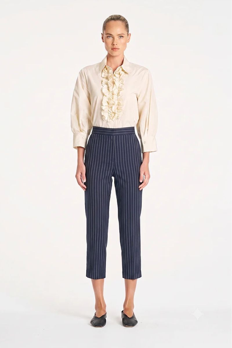 Mela Purdie Tapered Flat Pant in Navy Chalk front view style F734 1831