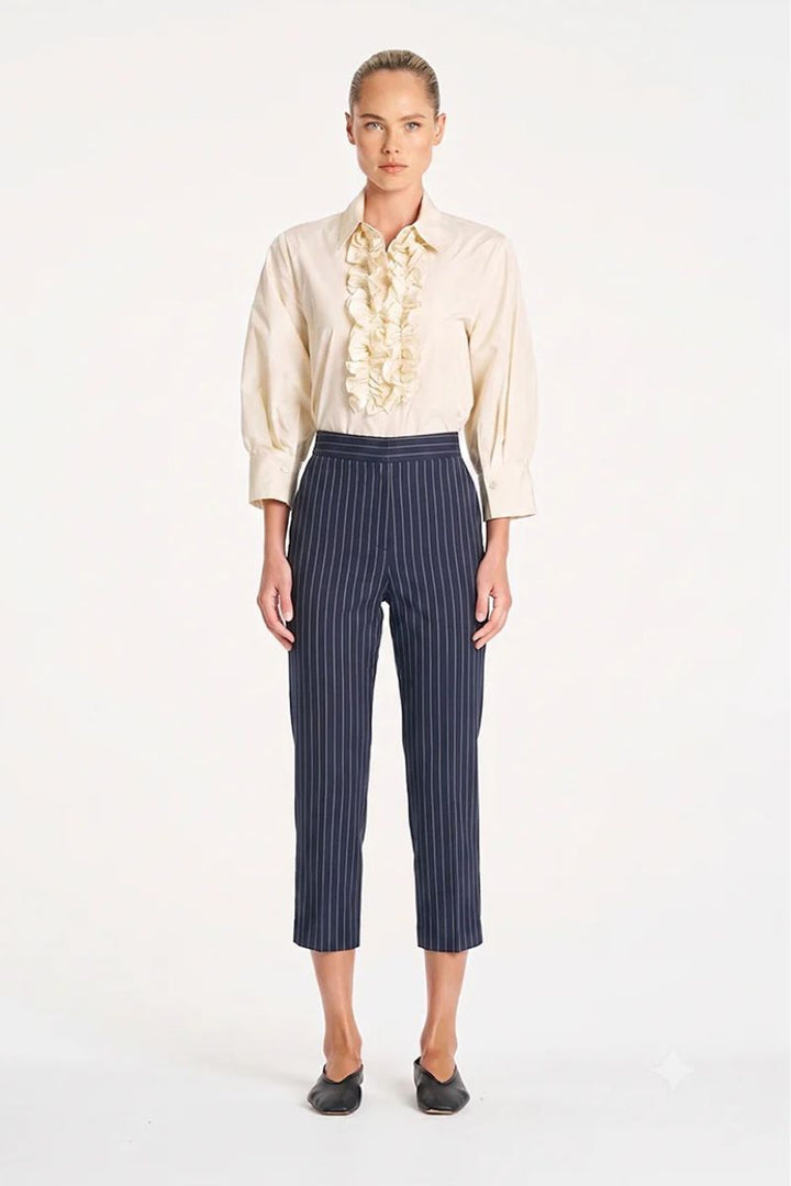Mela Purdie Tapered Flat Pant in Navy Chalk front view style F734 1831
