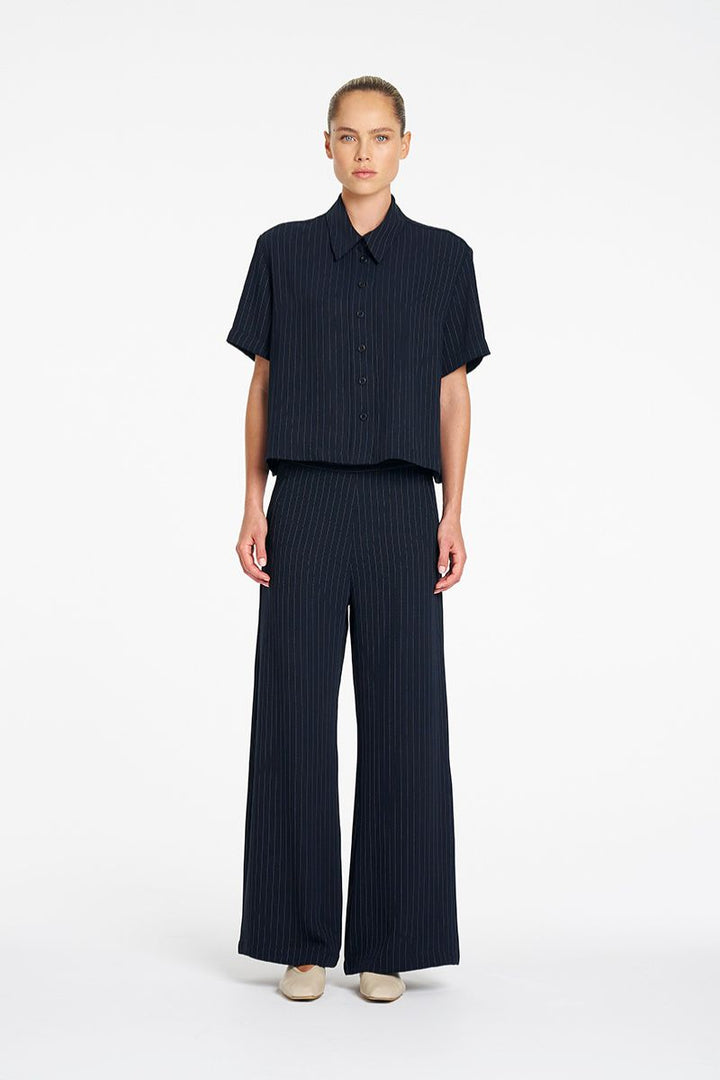 Mela Purdie Suit Pant in Navy Chalk styled with shirt