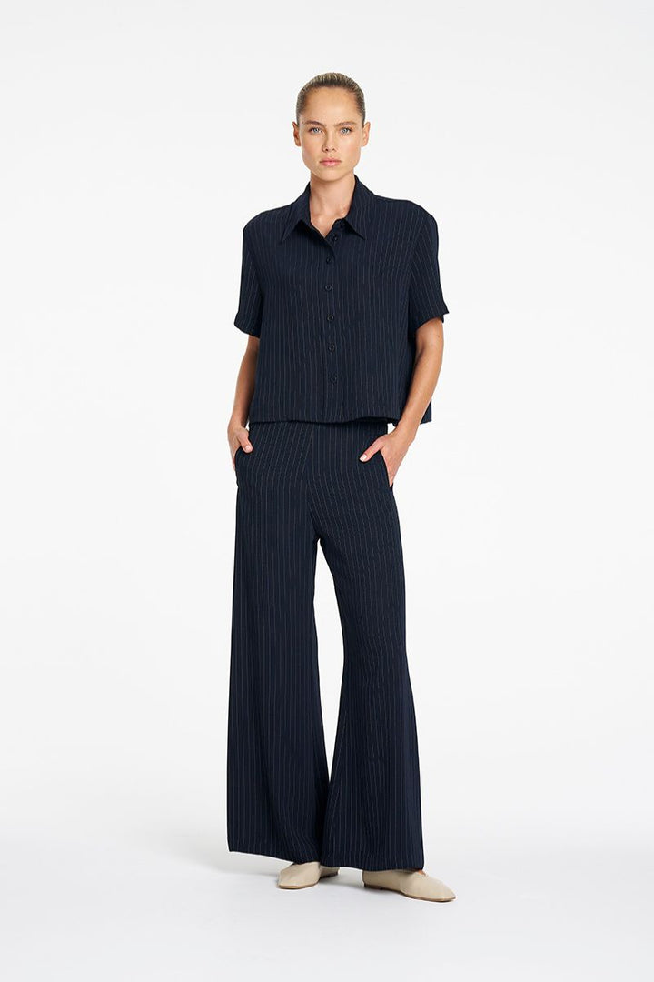 Mela Purdie Cropped Shirt in Navy Chalk front view style F734 4244