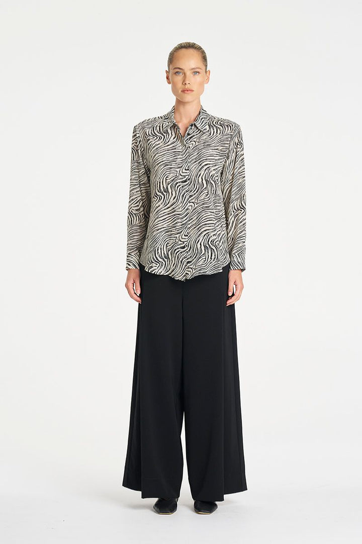 Detail of Soft Shirt in Fossil Silk Print by Mela Purdie
