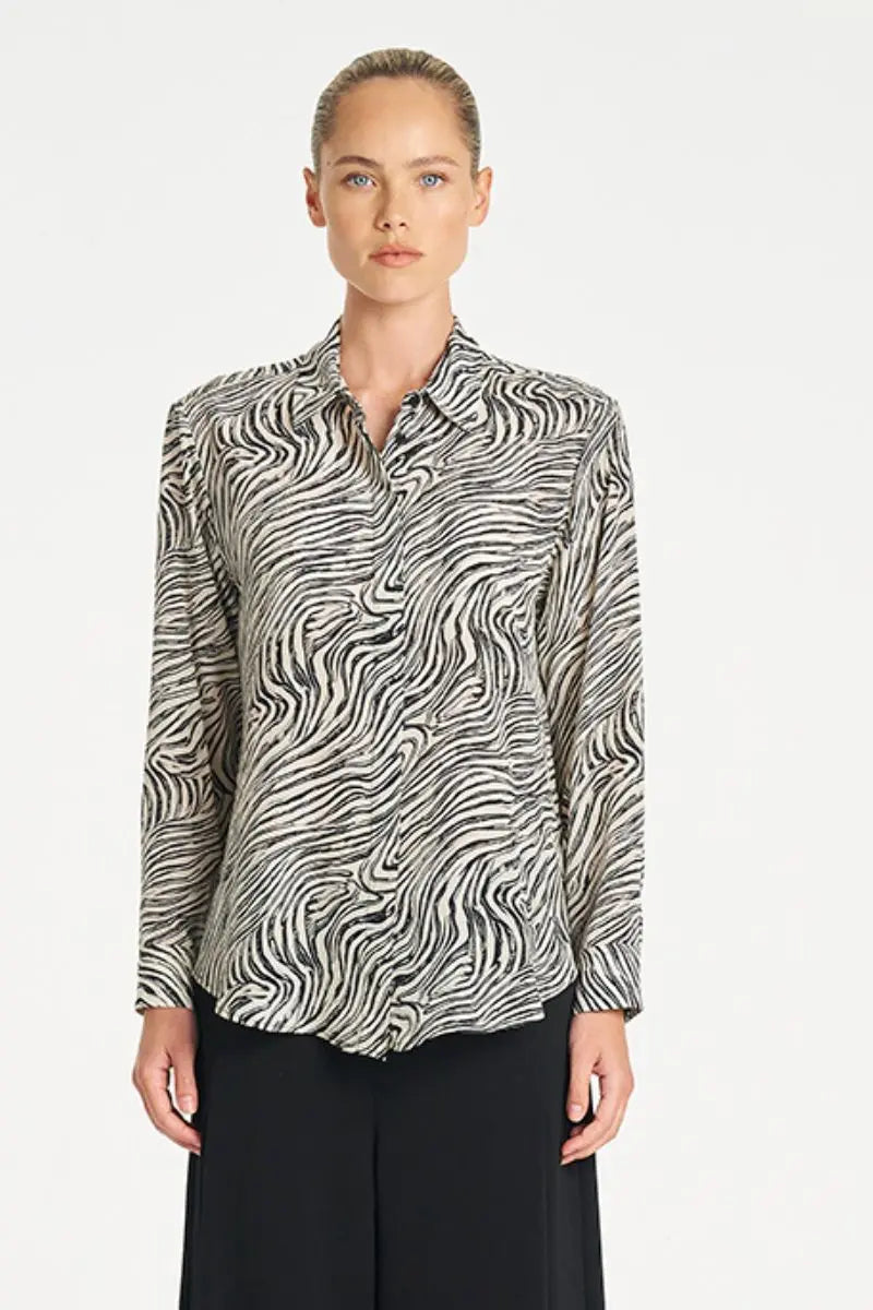 Soft Shirt in Fossil Print Silk by Mela Purdie