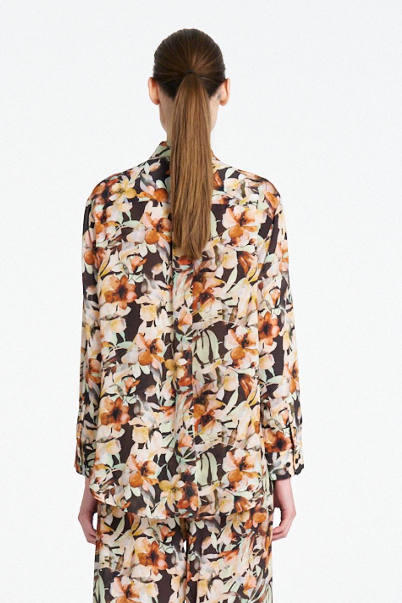 Woman wearing Soft Shirt in Mint Floral by Mela Purdie back