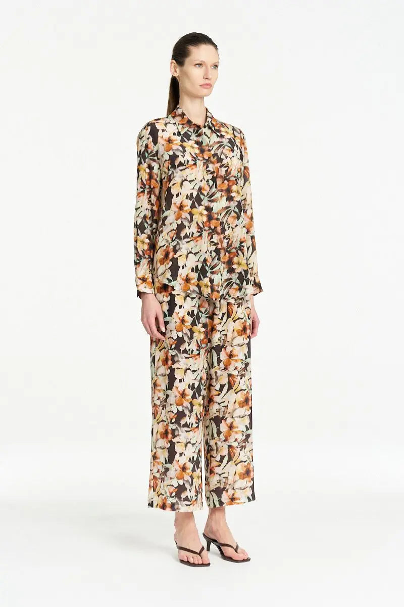 Woman wearing Soft Shirt in Mint Floral by Mela Purdie side