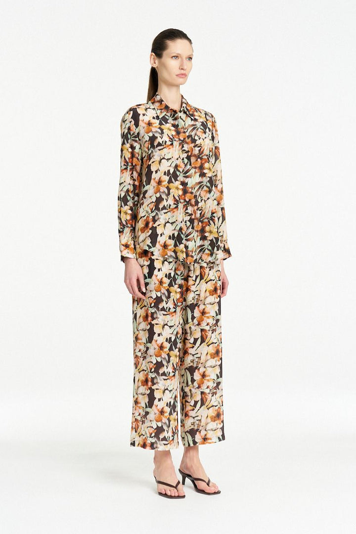 Woman wearing Soft Shirt in Mint Floral by Mela Purdie side