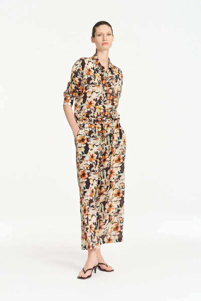 Woman wearing Soft Shirt in Mint Floral by Mela Purdie styled