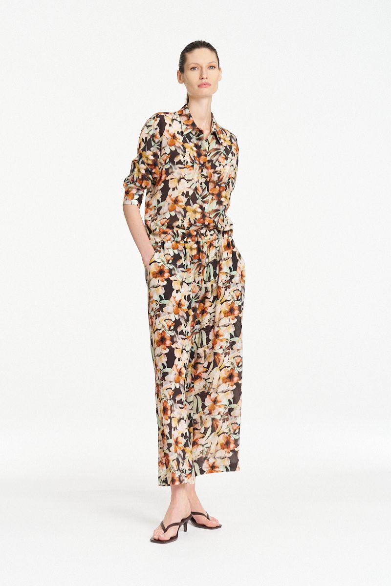 Woman wearing Soft Shirt in Mint Floral by Mela Purdie styled
