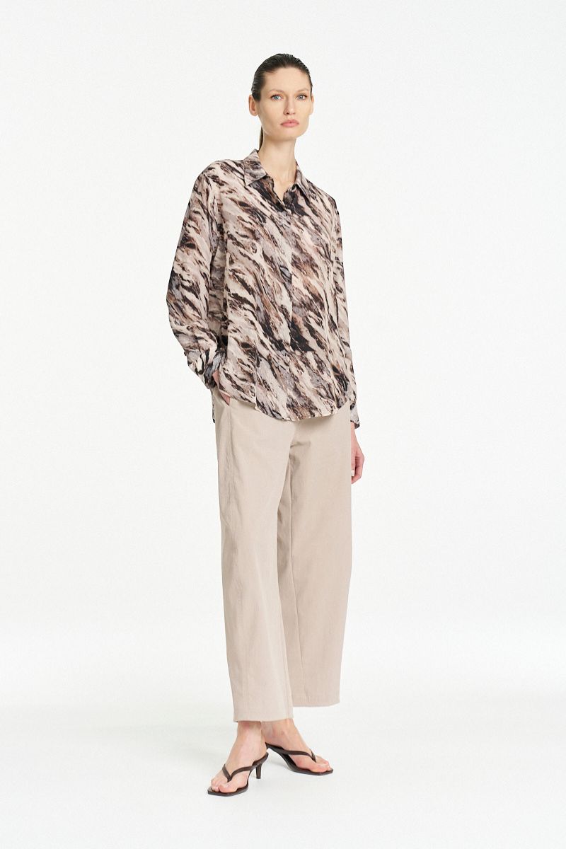 Mela Purdie Soft Shirt in Agate styled with tailored pants