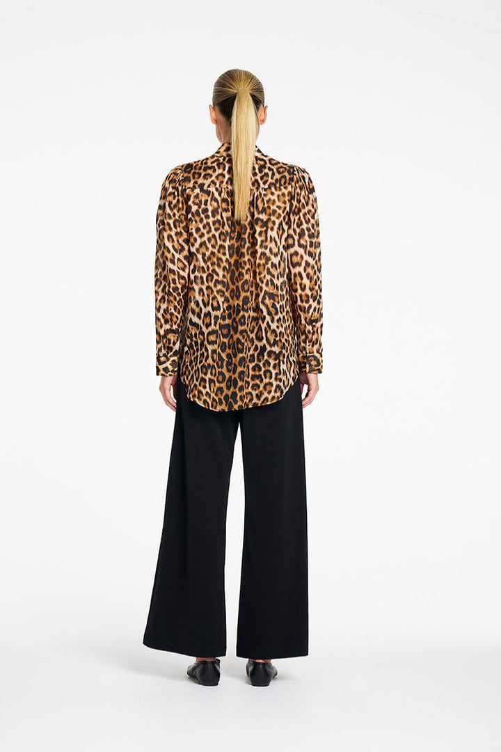 Mela Purdie Lyric Blouse F865 80107 in Wildcat print back view showing relaxed linen voile silhouette