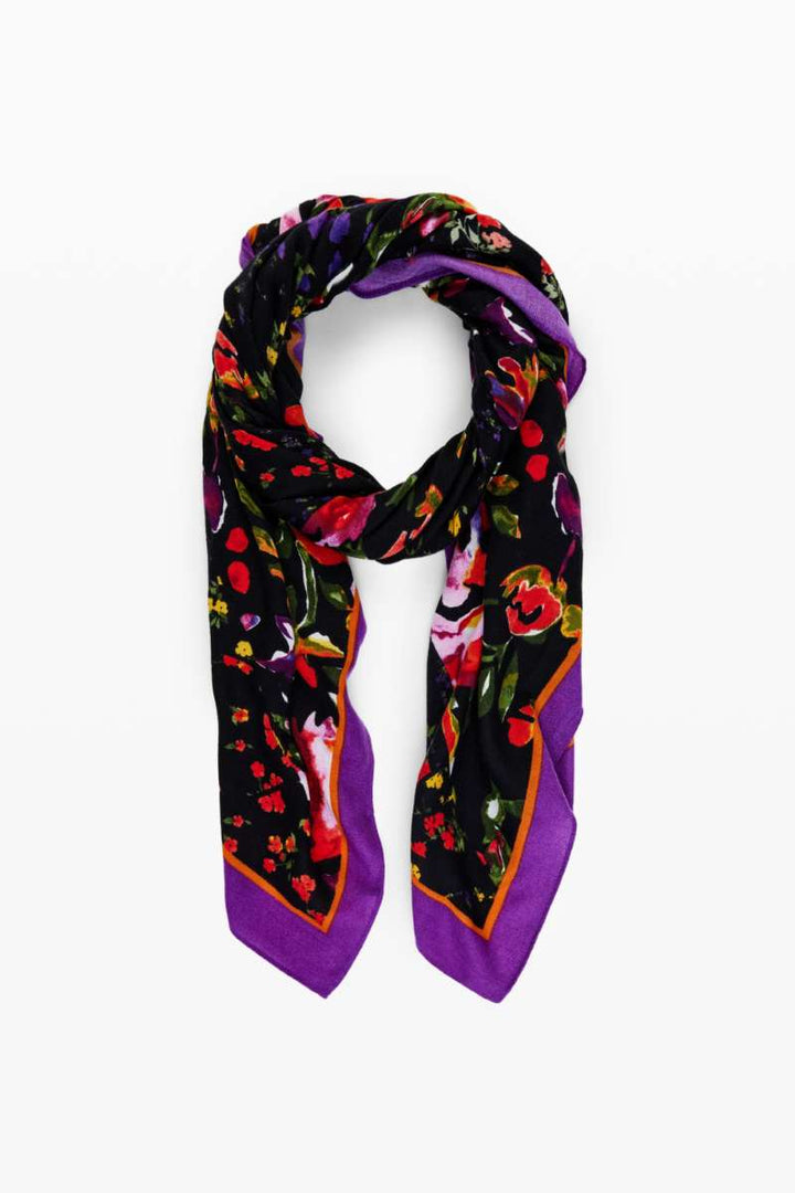 Mixed Flowers 2 Rectangle Foulard in Black 24WAWA21 by Desigual