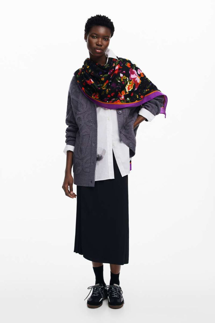 Mixed Flowers 2 Rectangle Foulard in Black 24WAWA21 by Desigual