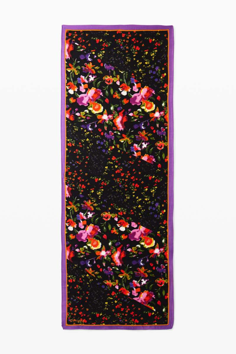 Mixed Flowers 2 Rectangle Foulard in Black 24WAWA21 by Desigual