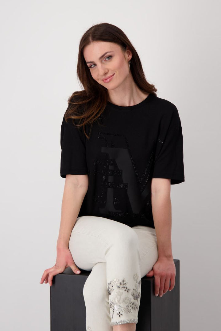 Decorative Print T-Shirt in Black by Monari in 38 / Black