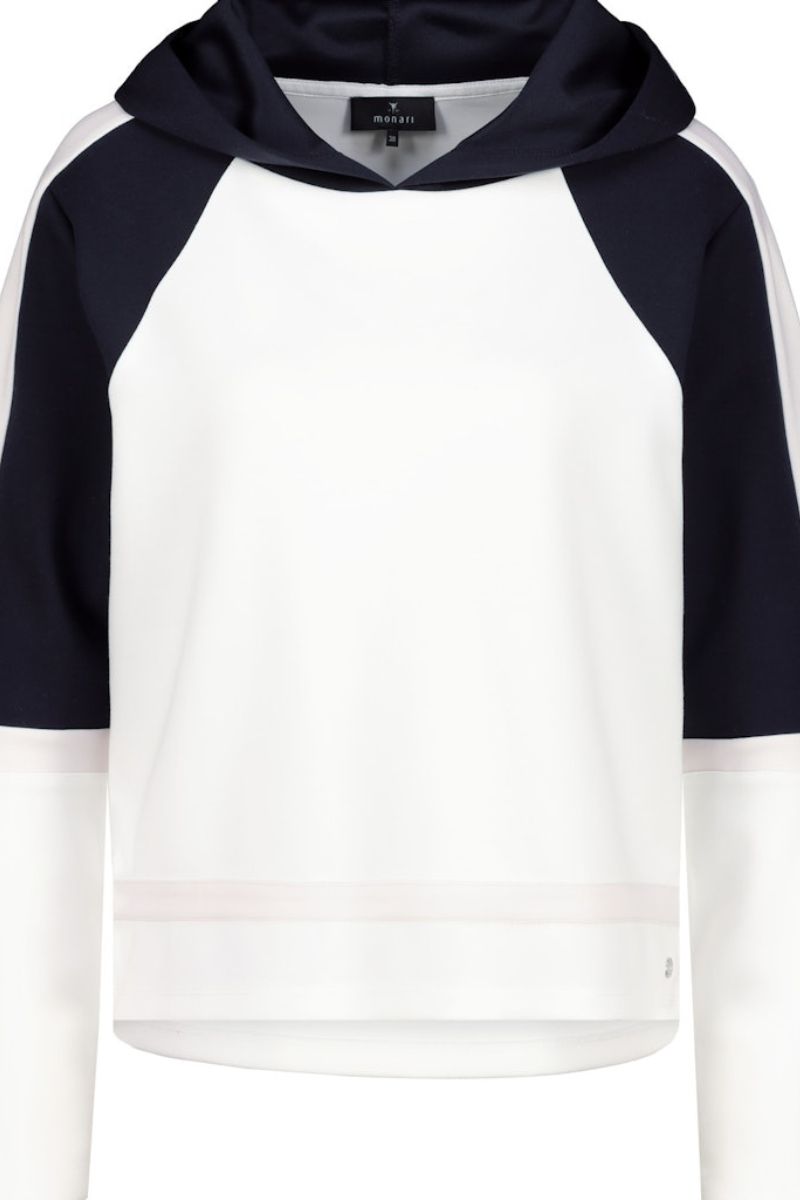 Monari hooded sweatshirt in navy and white style 409090 closeup