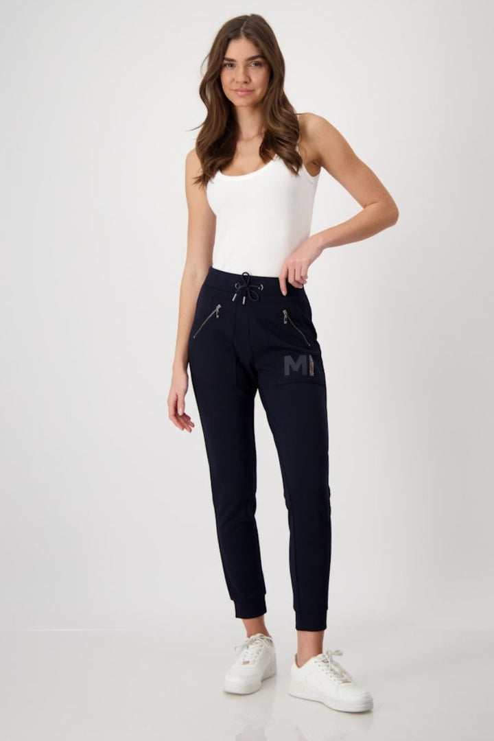 Woman wearing Monari sweat pant in navy style 409210MNR front
