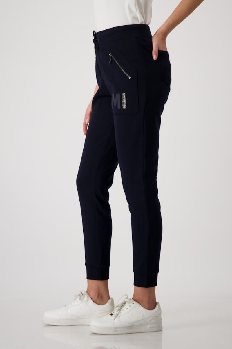 Woman wearing Monari sweat pant in navy style 409210MNR side