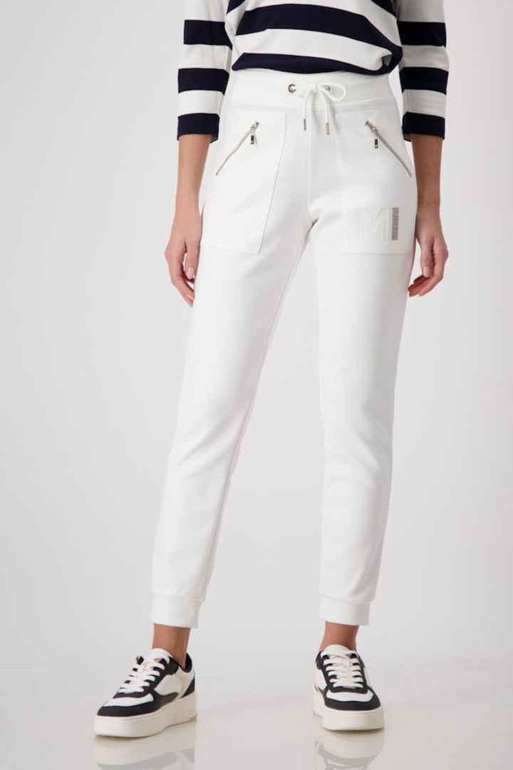 Woman wearing Monari sweat pant in off white style 409210MNR front