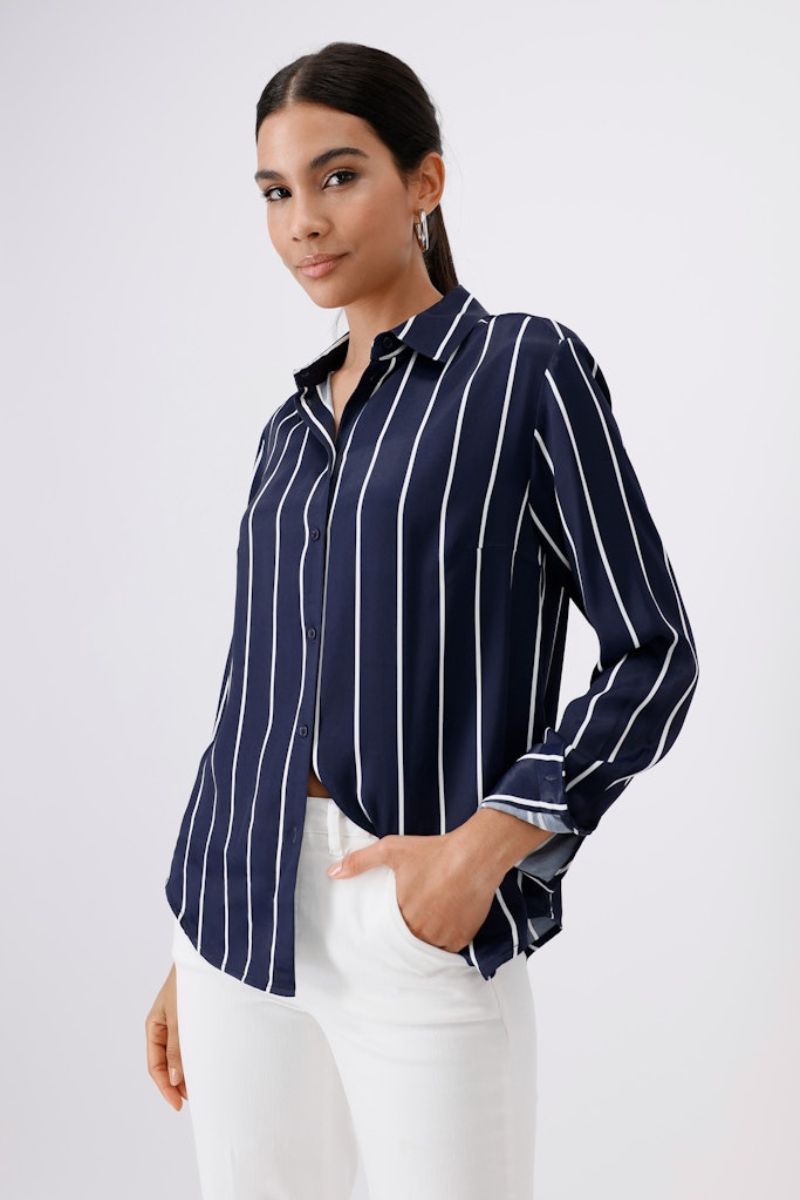 Striped Satin Blouse in Ocean by Monari