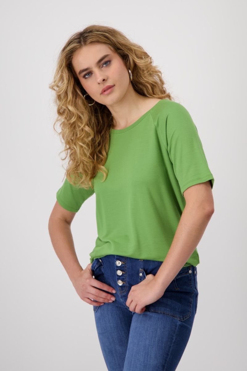 Woman wearing Monari T-shirt in avocado style 409372MNR styled