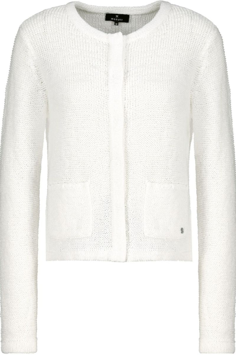Monari ribbon detail knit jacket in off white style 409396MNR closeup
