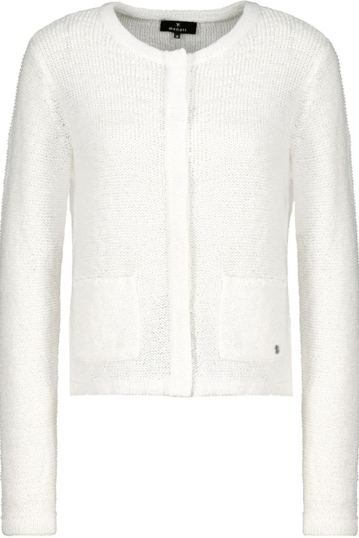 Monari ribbon detail knit jacket in off white style 409396MNR closeup