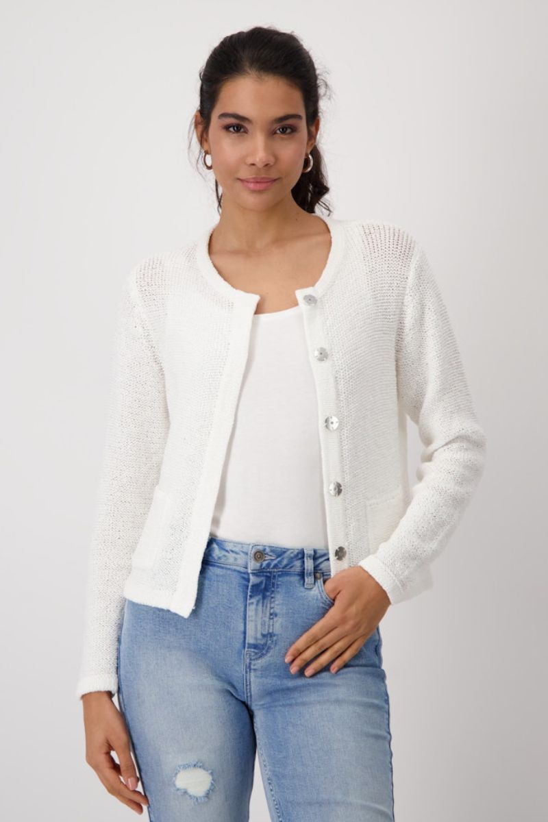 Ribbon Detail Knit Jacket in Off White by Monari